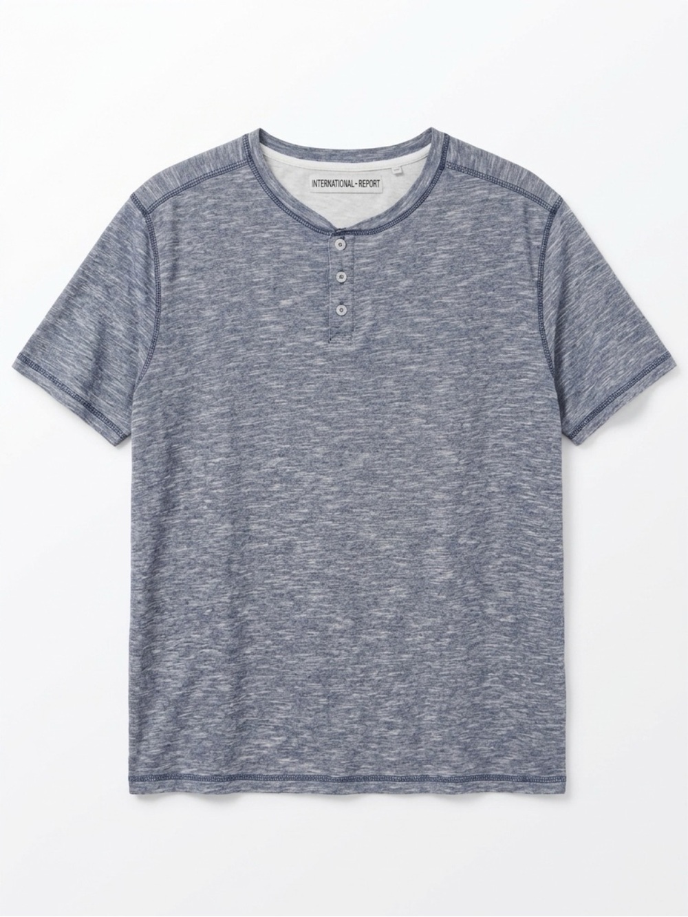 Men's Blue Heather Henley Short Sleeve Shirt